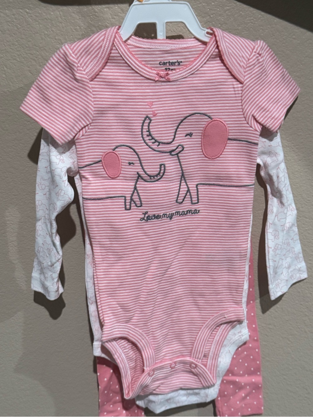 Carter's Pink and White Striped Elephant Long-Sleeve Bodysuit Set